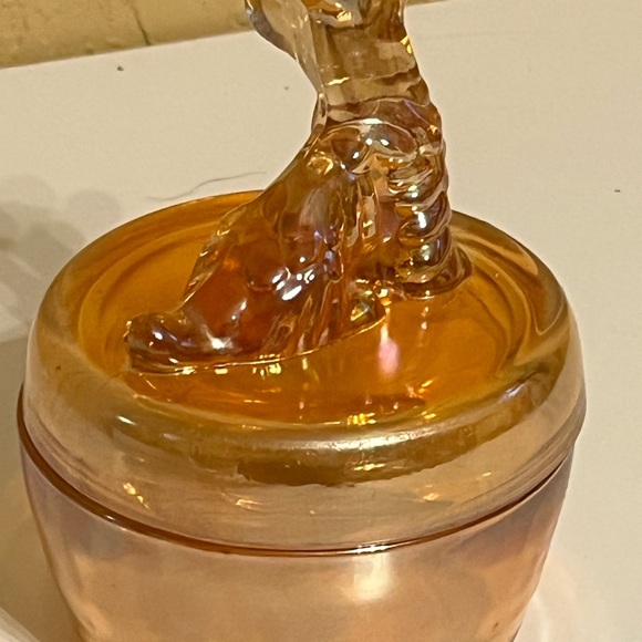 Vintage Jeanette Marigold Carnival Glass Scottie Dog Candy- Trinket -Powder-Dish - Picture 5 of 10